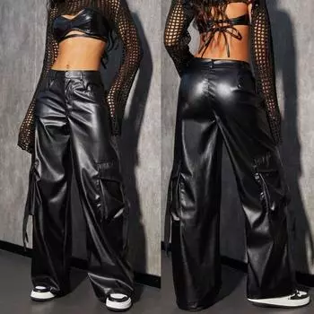 Брюки карго Rose Beauty A Street с клапаном и боковыми карманами из искусственной кожи с широкими штанинами XS