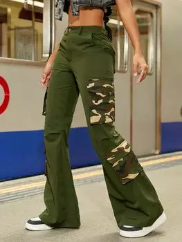 Брюки-карго Rose Beauty A Street с камуфляжным принтом, расклешенными боковыми карманами и клапанами XS разноцветный