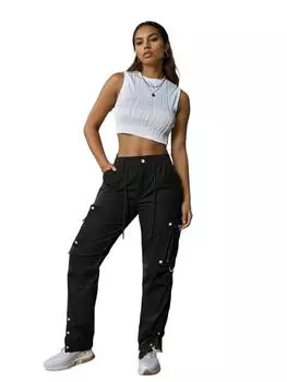 Брюки-карго Rose Beauty A Y2K с эластичной талией, карманом-клапаном на шнурке, застежкой-молнией, металлическими пуговицами и разрезом по низу XXS чёрный