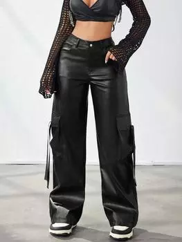 Брюки карго Rose Beauty A Y2K Street с клапаном и боковой отделкой из искусственной кожи с широкими штанинами XS чёрный