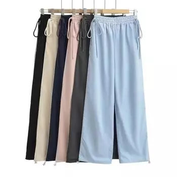 Брюки-карго с эластичным поясом на шнуровке, летние брюки-карго для бега, женские брюки y2k, спортивный костюм, однотонные спортивные штаны S чёрный