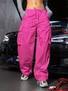 Брюки-карго с широкими штанинами и завязками на талии Rose Beauty A Street Vibes XL горячий розовый