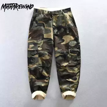 Брюки-карго в американском стиле для мужчин, весна/осень, классические мужские брюки для отдыха на природе, повседневные мужские брюки из чистого хлопка с несколькими карманами M кофейный