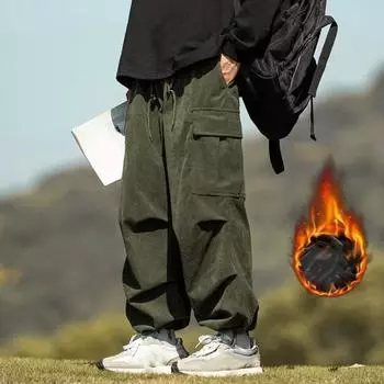 Брюки-карго в стиле ретро, мужские брюки большого размера с несколькими карманами, однотонная повседневная одежда, спортивные брюки на шнурке для улицы XL армия зеленый