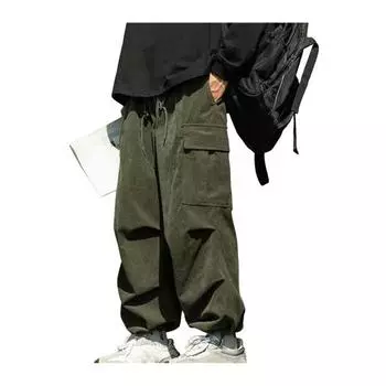 Брюки-карго в стиле ретро, мужские брюки большого размера с несколькими карманами, однотонная повседневная одежда, спортивные брюки на шнурке для улицы M армия зеленый