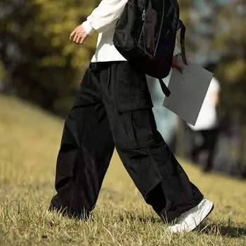 Брюки-карго Yousheng в ретро-стиле, мужские брюки большого размера с несколькими карманами, однотонная повседневная одежда, спортивные брюки со шнурком для улицы M армия зеленый