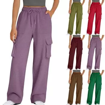 Брюки-карго женские с высокой талией мешковатые широкие спортивные штаны повседневные спортивные штаны на шнурке с карманами S фиолетовый