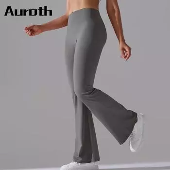 Брюки-клеш Auroth, женские брюки с высокой талией для фитнеса, йоги, однотонные широкие брюки с эффектом пуш-ап S темно-синий