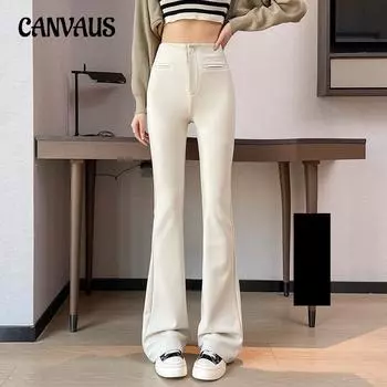 Брюки-клеш, женские весенне-осенние тонкие драпированные брюки с высокой талией, тонкие модные повседневные брюки со шлейфом S чёрный