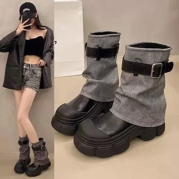 Брюки, короткие ботинки Niche Design, мотоциклетные ботинки, универсальные, красивые, классные, ботинки Martin на толстой подошве 35 серый