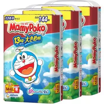 [Брюки M размер] Mamy Poko Брюки Doraemon Подгузники (6~13 кг) 144 шт. (48 шт. х 3) [Элемент дела]