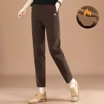 Брюки Майяра с эластичной резинкой на талии и флисовые брюки, женские зимние свободные теплые повседневные брюки-шаровары с прямыми штанинами M чёрный