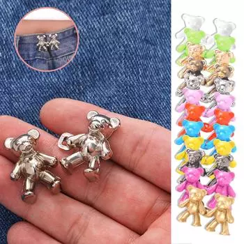 Брюки «Медведь» Пряжка на талии Регулируемые булавки на джинсовых пуговицах Съемный пояс Затягивающий пояс Зажимы для брюк Джинсовые пуговицы не требуют шитья One Size серебряный