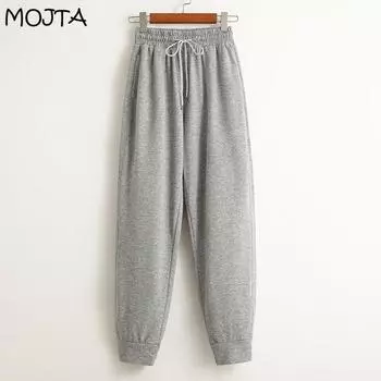 Брюки MOJTA больших размеров, женские прямые свободные повседневные брюки с высокой талией и шнурком для ног