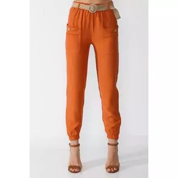 Брюки-морковки с высокой талией и поясом, передние карманы
