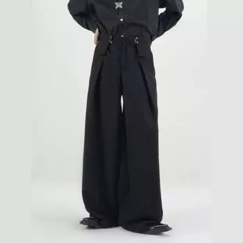 Брюки мужские модные повседневные однотонные уличные простые хип-хоп широкие брюки универсальные корейские свободные темпераментные студенческие новые M чёрный