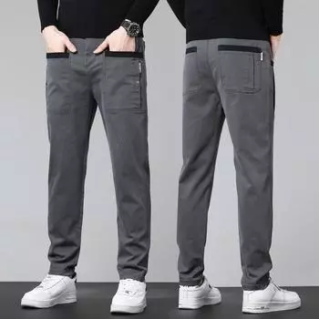 Брюки мужские повседневные из плотного эластичного хлопка и бархата осень-зима, прямые брюки с несколькими сумками 38