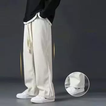 Брюки мужские Yousheng весна-осень, прямые, широкие, с эластичной талией, из плотного плюша, вельветовые, однотонные, свободные, в уличном стиле, спортивные брюки XL темно-серого