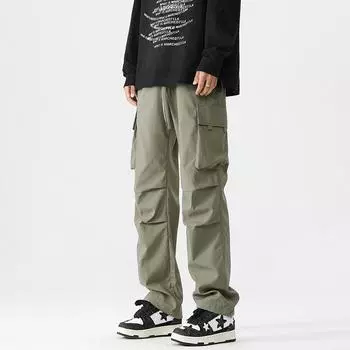 Брюки парашютисты на кулиске, рабочая одежда, широкие брюки прямого кроя, мужские весенне-осенние американские свободные утолщенные повседневные брюки, уличный стиль M