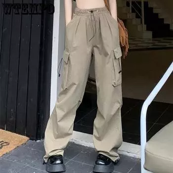 Брюки-парашюты, женские уличные брюки в стиле Харадзюку, широкие мешковатые спортивные штаны, женские винтажные брюки-карго в стиле хип-хоп для бега S чёрный