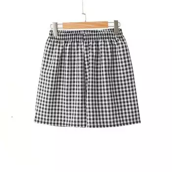 Брюки Полоска Клетка Брюки Конфетный цвет Свободный крой Клетчатая Пижама Брюки Решетка Студенты L-Black Short