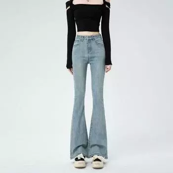 Брюки прямого кроя с микроклешем, облегающие брюки-стрейч XS светло-синий