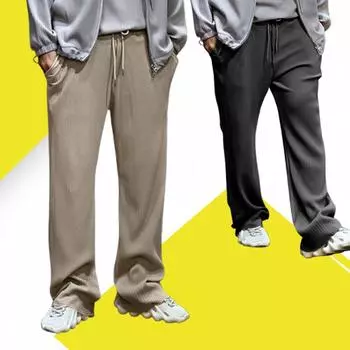Брюки прямые мужские спортивные брюки модные мужские спортивные брюки однотонные полосатые свободные эластичные широкие мешковатые спортивные штаны спортивные штаны S чёрный