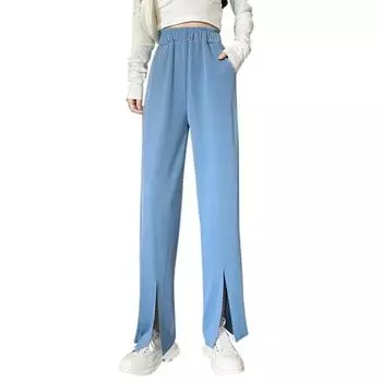 Брюки прямые с высокой талией, модные женские широкие брюки, однотонные, эластичные, повседневные, свободные, раздельные, рабочая одежда, цветные, формальные брюки S