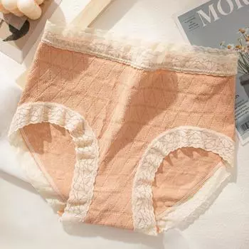 Брюки-пузырьки для девочек, трусы из чистого хлопка с промежностью, женские дышащие треугольные брюки с высокой талией и кружевом на бедрах one size розовый