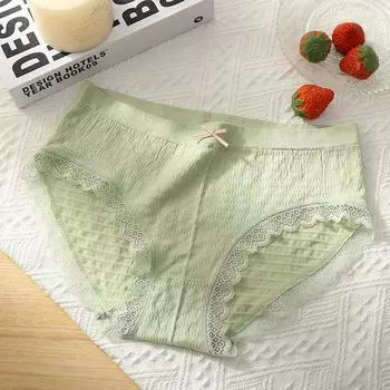 Брюки-пузырьки, нижнее белье, женские дышащие трусы из чистого хлопка с промежностью из ледяного шелка, большие размеры, кружевное нижнее белье с треугольными чашечками со средней талией one size зелёный