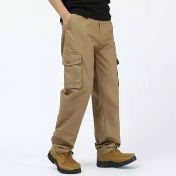 Брюки рабочие мужские из чистого хлопка, больших размеров, эластичные, со средней посадкой, повседневные, для среднего и пожилого возраста, свободные, рабочие брюки для папы M