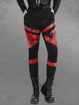 Брюки Rosegal в готическом стиле с принтом тай-дай в стиле пэчворк и карманами с люверсами XL чёрный