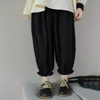 Брюки с эластичной резинкой на талии для девочек, детские повседневные брюки, черные длинные брюки 13