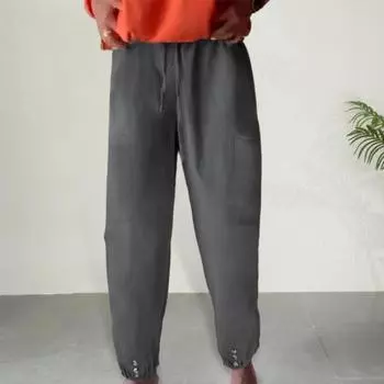 Брюки с эластичной талией, средней посадкой, регулируемые на шнурке, широкие брюки с карманами, однотонные XXXL чёрный