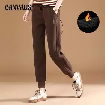 Брюки с эластичной талией, ворсистые брюки для женщин, спортивные штаны для зимних видов спорта для женщин M чёрный