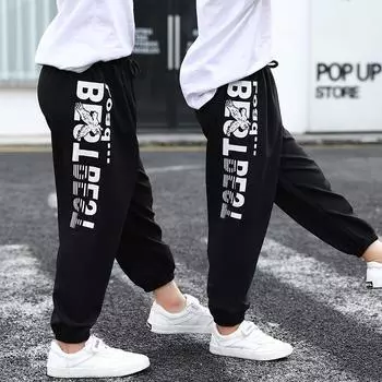Брюки с буквенным принтом для мальчиков, студенческие брюки, свободные спортивные брюки, дышащие повседневные брюки, свободные удобные брюки 150