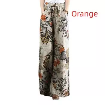 Брюки с цветочным принтом Женские хлопковые широкие брюки с высокой талией S фиолетовый