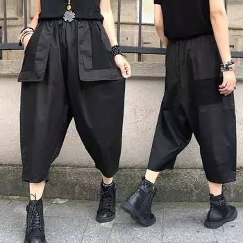 Брюки с девятью точками Harajuku Повседневные брюки-карго Однотонные мешковатые прямые брюки Широкие карманы Брюки для бега Брюки Y2K Женская уличная одежда больших размеров S чёрный
