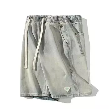 Брюки с пятью точками, джинсовые джинсы, мужские шорты для отдыха на весну и лето на шнурке M бежевый