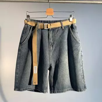 Брюки с пятью точками, тонкие джинсы, весна-лето, мужские джинсовые свободные шорты для отдыха S синий