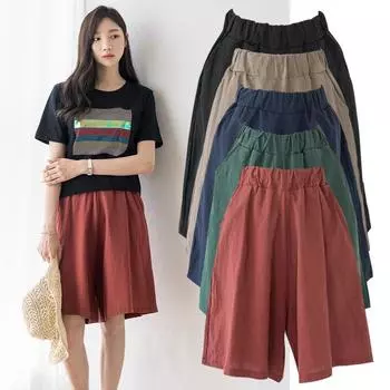 Брюки с пятью точками, женские летние однотонные повседневные свободные шорты Fat Sister, женские тонкие широкие брюки больших размеров XXXXL чёрный