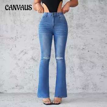 Брюки с рваными дырками, женские джинсы для микростирки, тонкие и тонкие эластичные брюки с высокой талией S синий