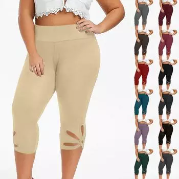 Брюки с семью точками, повседневные брюки с полыми лепестками, плотные эластичные женские брюки XXL