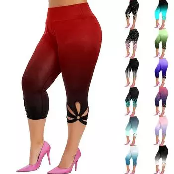 Брюки с семью точками, повседневные брюки с полыми лепестками, плотные эластичные женские брюки L чёрный