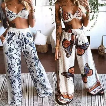 Брюки с широкими штанинами, крутые сексуальные женские широкие брюки, топ-труба, костюм для покупок M синий