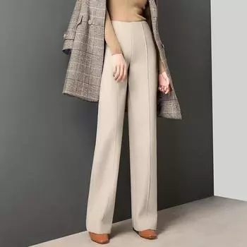 Брюки с супер высокой талией из смеси шерсти, осенне-зимние женские теплые прямые брюки, свободные кашемировые толстые шерстяные брюки с широкими штанинами, новые XXL чёрный