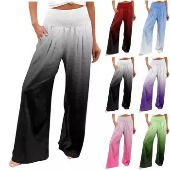 Брюки с высокой талией для женщин, эластичные широкие брюки-палаццо, повседневные удобные пляжные брюки с градиентным принтом, брюки XXL чёрный