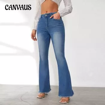 Брюки с высокой талией, микроджинсы с рваными отверстиями, женские темпераментные узкие брюки-подкова S синий