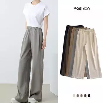 Брюки с высокой талией, облегающие брюки длиной до пола, прямые брюки для женщин, широкие брюки, низкая насыщенность, свободная драпировка, повседневные брюки S чёрный