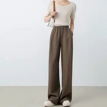 Брюки с высокой талией, облегающие брюки длиной до пола, прямые брюки для женщин, широкие брюки, низкая насыщенность, свободная драпировка, повседневные брюки S серебряный серый
